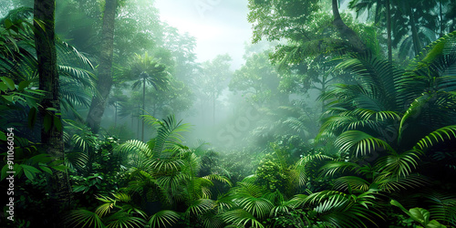 Fototapeta Naklejka Na Ścianę i Meble -  Tropical jungle with rays of light