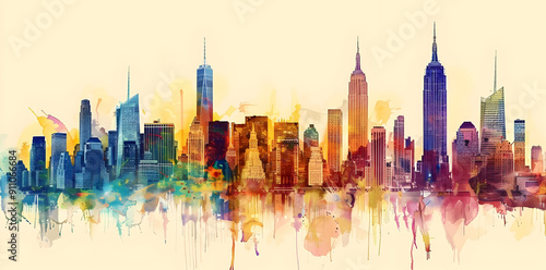 Watercolor Cityscape of New York Skyline