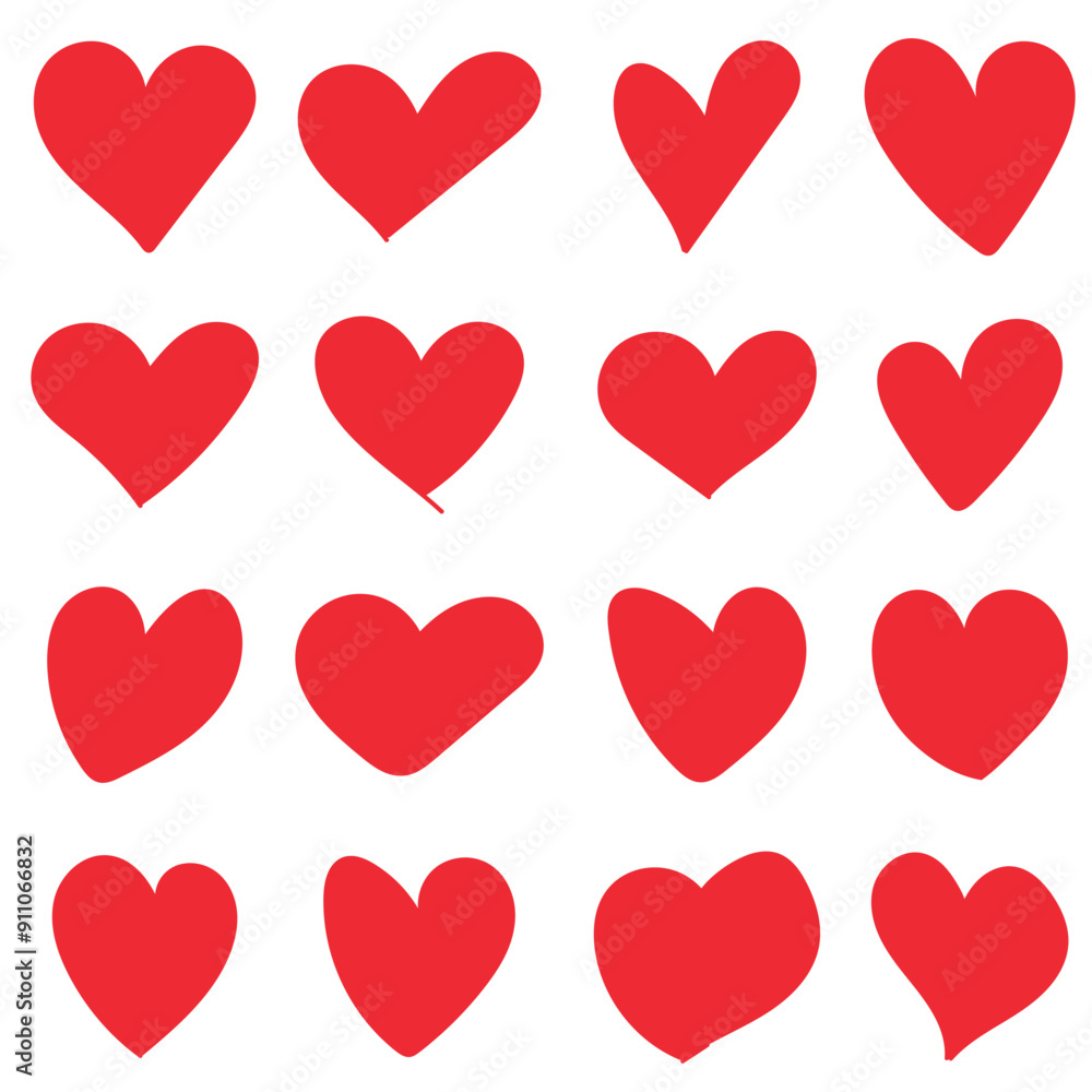 Collection of red hearts icon, Hand-drawn hearts. Vector symbol icon set. Red and white. illustration design. Collection of red hearts icon, Hand-drawn hearts. Vector symbol icon set. Red and white. illustration design.