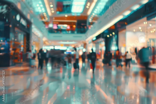 Wallpaper Mural blurred scene of a bustling modern shopping mall during a sale soft focus crowds move among colorful storefronts and digital displays Torontodigital.ca