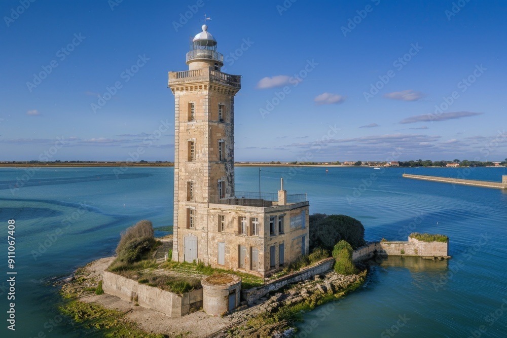 Aerial drone panorama of the Whale Lighthouse (Phare des Baleines) from the sea at Île de Ré, France, capturing the stunning coastline and lighthouse structure in a breathtaking view. Aerial drone panorama of the Whale Lighthouse (Phare des Baleines) from the sea at Île de Ré, France, capturing the stunning coastline and lighthouse structure in a breathtaking view.