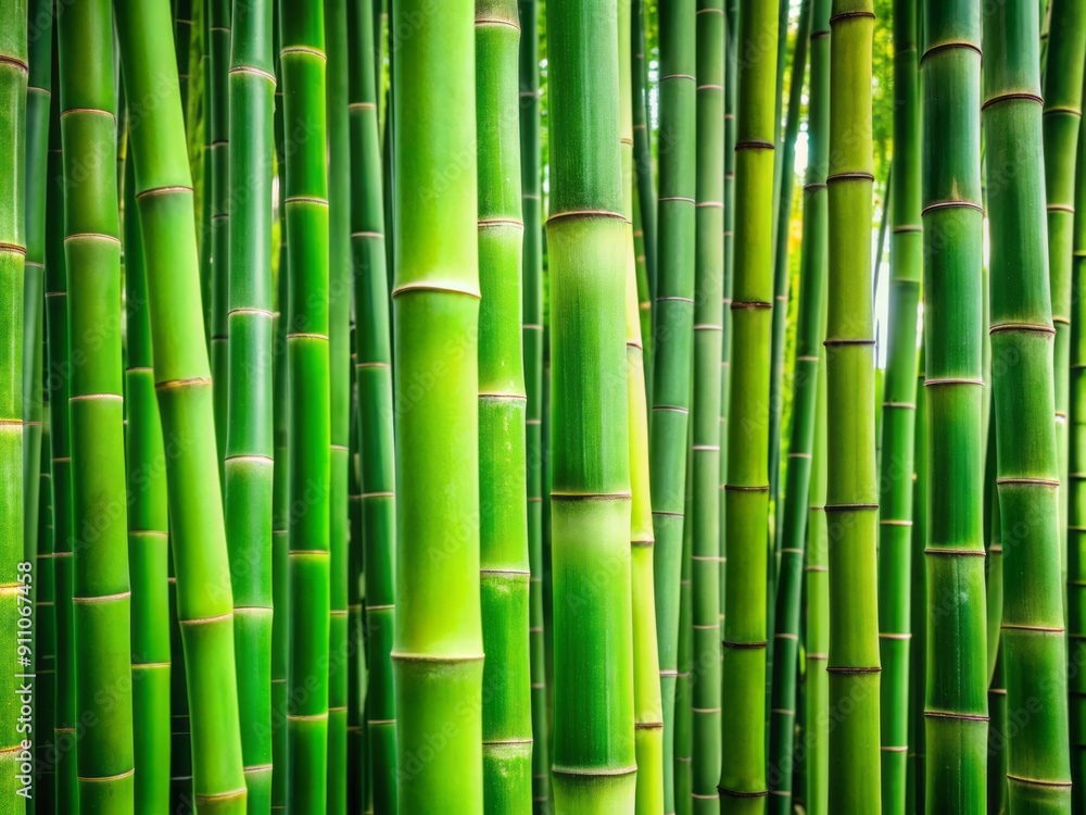 Vibrant green bamboo stalks stand upright in neat rows, forming a natural and organic textured background with a subtle gradient of light and shadow. Vibrant green bamboo stalks stand upright in neat rows, forming a natural and organic textured background with a subtle gradient of light and shadow.