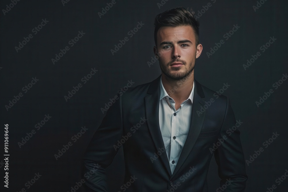 charismatic young businessman portrait high contrast lighting on dark background confident pose and stylish attire convey success and ambition charismatic young businessman portrait high contrast lighting on dark background confident pose and stylish attire convey success and ambition
