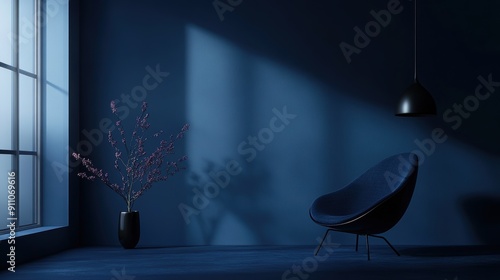 Dark blue home interior background, modern style