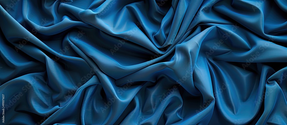 Blue fabric with a unique abstract design and wrinkles suitable for wallpapers or backgrounds with space for text and images. Copy space image. Place for adding text and design Blue fabric with a unique abstract design and wrinkles suitable for wallpapers or backgrounds with space for text and images. Copy space image. Place for adding text and design