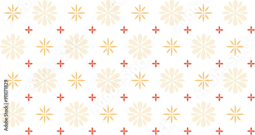 A modern, minimalist, and cozy pattern. A snowflake design in a warm color palette on an isolated background. Snowflakes in a flat minimalist style