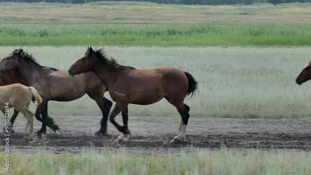 This stock motion video shows a herd of horses grazing in a green meadow. This video will decorate your projects related to horses, horse breeding, pets, pastures, nature. This stock motion video shows a herd of horses grazing in a green meadow. This video will decorate your projects related to horses, horse breeding, pets, pastures, nature.
