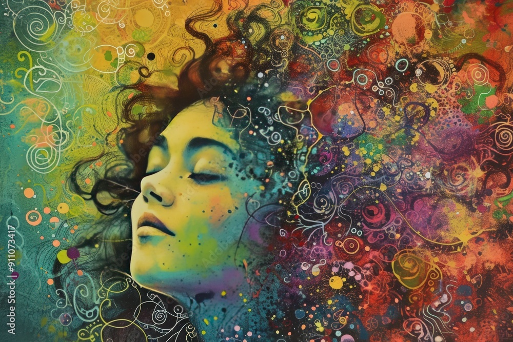 Abstract Portrait with Swirls and Dots Abstract Portrait with Swirls and Dots