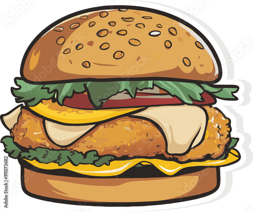 Delicious Burger Flat icon, cafe, restaurant, poster, sticker, Burgers On Solid Background.