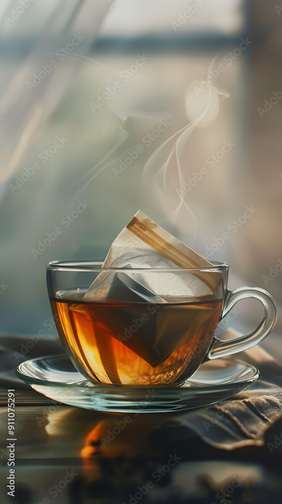 Tea Bag in a Cup of Black Tea with Stylish Theme Tea Bag in a Cup of Black Tea with Stylish Theme
