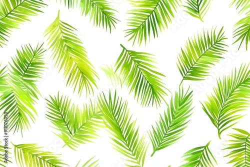 Watercolor palm leaves on a white background.