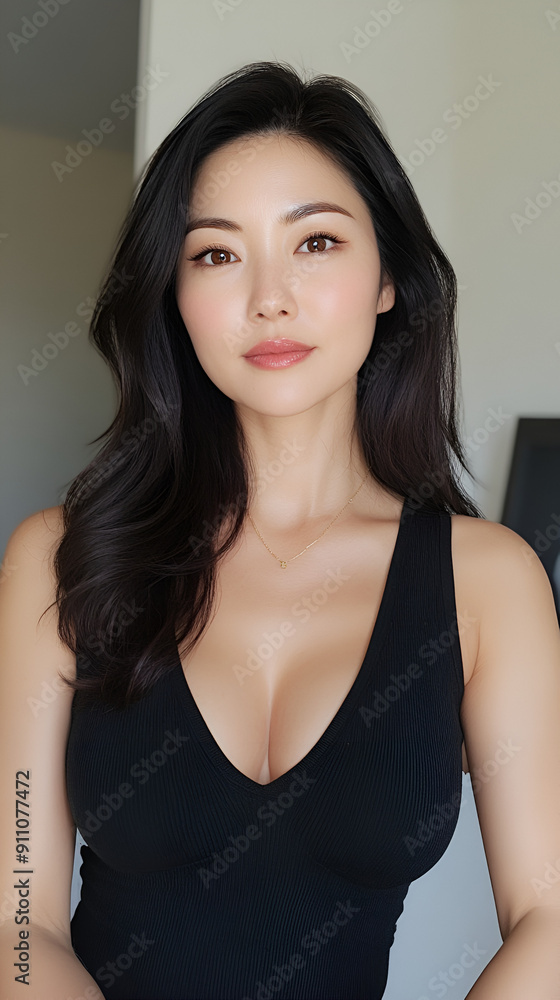 Beautiful Korean Woman in Her 40s Smiling with Glossy Skin Finish Beautiful Korean Woman in Her 40s Smiling with Glossy Skin Finish