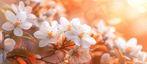 A picturesque spring scene with white flowers showcasing orange accents in a copy space image photo