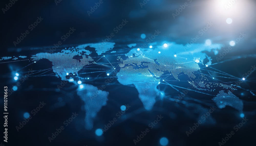 Obraz premium Abstract world map with glowing lines representing global connections.