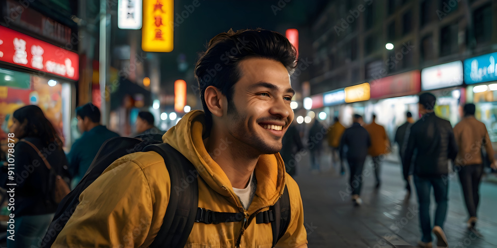 cheerful guy standing outdoors and smiling at camera cheerful guy standing outdoors and smiling at camera