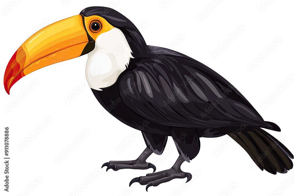 Obraz premium A colorful toucan with a vibrant beak, showcasing its unique features in a whimsical style.