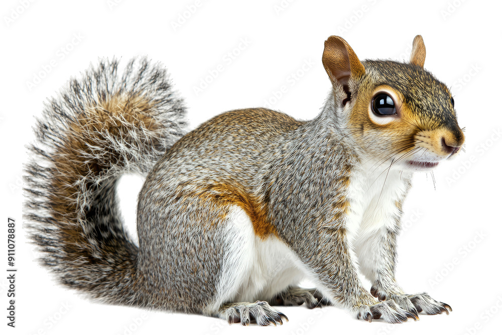 A close-up view of a curious squirrel sitting gracefully, showcasing its soft fur and bushy tail in vibrant detail. A close-up view of a curious squirrel sitting gracefully, showcasing its soft fur and bushy tail in vibrant detail.