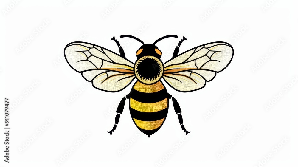 Simple and plain 2D vector illustration of a bee with minimalist design, clean lines, and basic features, emphasizing the wings in an understated way Simple and plain 2D vector illustration of a bee with minimalist design, clean lines, and basic features, emphasizing the wings in an understated way