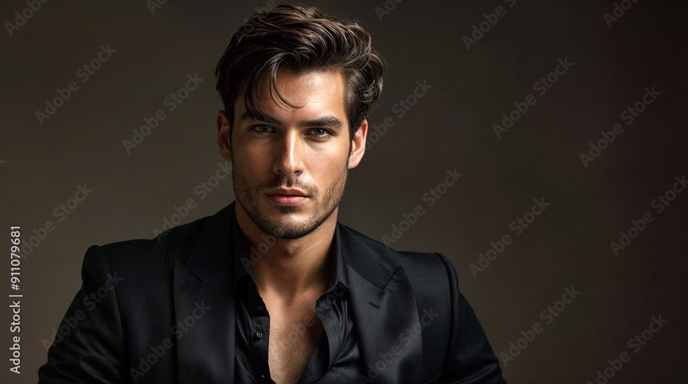 Young man in a black suit and shirt Young man in a black suit and shirt