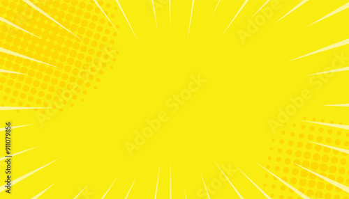 Abstract yellow comic zoom background. vintage backdrop for comic superhero. halftone dotted print. vector illustration