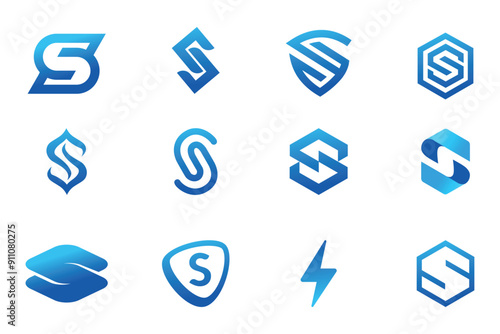 Blue symbol set of letter S logos