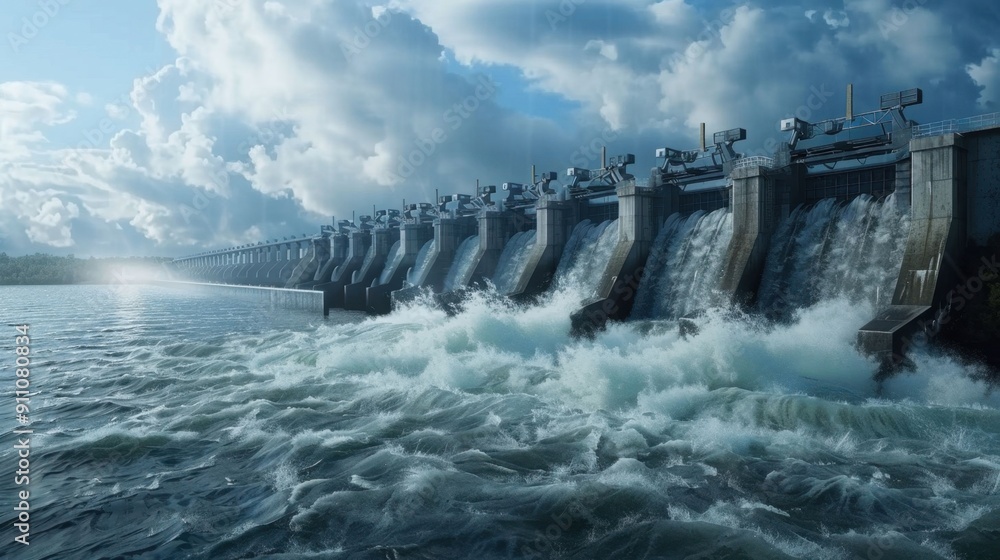 A large body of water with a series of waterfalls A large body of water with a series of waterfalls