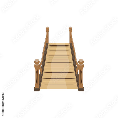 Wooden Bridge minimalist vector illustration ,simple transparent graphic element .Isolated on white background