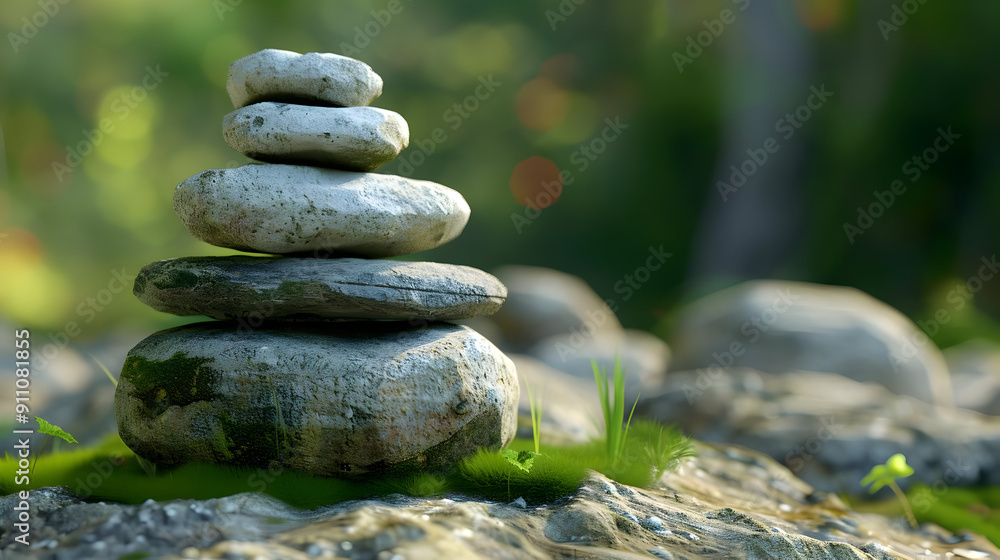 Stacked Stones in a Forest 3D Illustration Stacked Stones in a Forest 3D Illustration