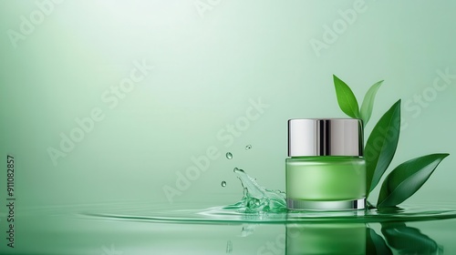 Wallpaper Mural A refreshed green skincare product with leaves, symbolizing nature and purity, ideal for promoting beauty and wellness. Torontodigital.ca