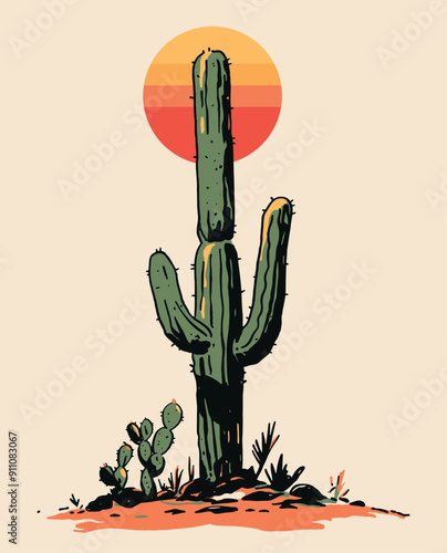 Boho Western Cactus Desert Earthy Colors Botanical Vector Illustration