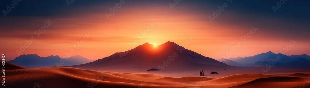 Breathtaking sunset over majestic mountains, casting vibrant colors on serene desert landscape, evoking tranquility and natural beauty. Breathtaking sunset over majestic mountains, casting vibrant colors on serene desert landscape, evoking tranquility and natural beauty.