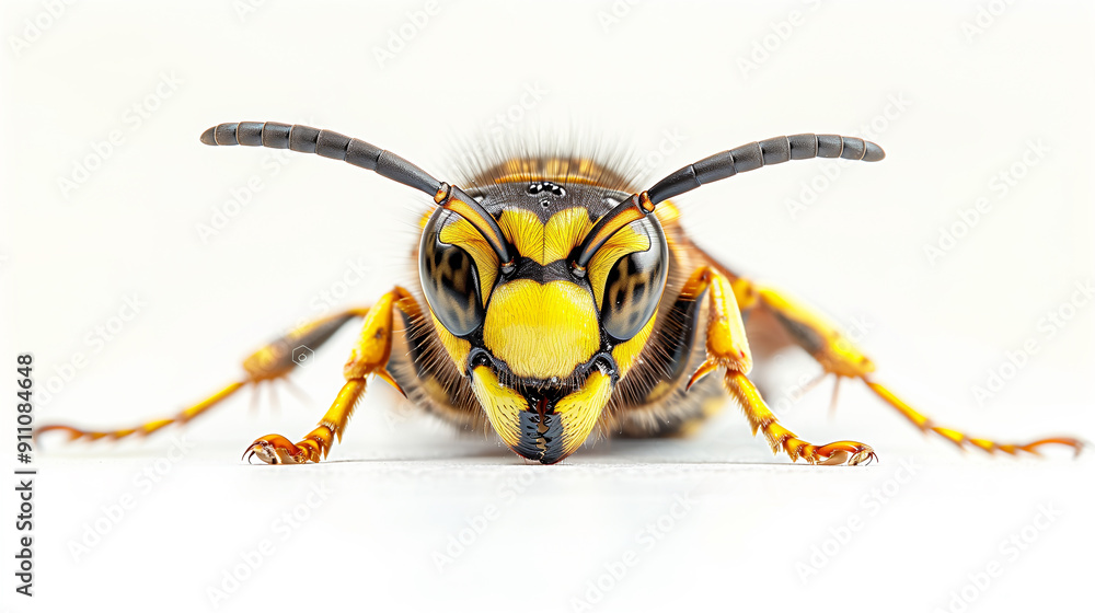 Wasp, white background, symmetrical composition, macro photography, front view, high definition, clear details, sharp focus Wasp, white background, symmetrical composition, macro photography, front view, high definition, clear details, sharp focus