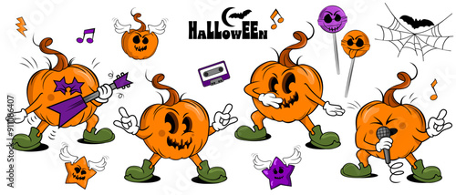 halloween pumpkins cartoon character for halloween night party, stickers music pumpkins , happy halloween.