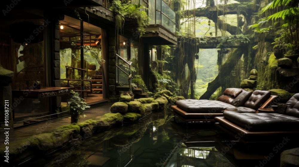 Fototapeta premium Luxurious Jungle Retreat with Indoor Pool.