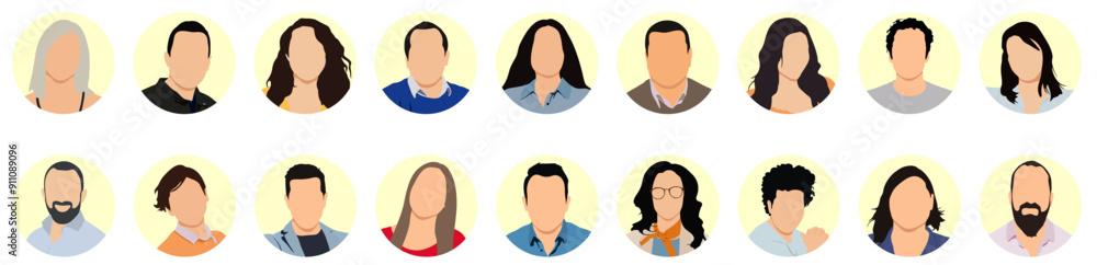 Big set of user avatar. Male and female faces. User pic, face icons for representing person in game, Internet forum, account. Unknown or anonymous person. People avatar profile icons. Flat style. Big set of user avatar. Male and female faces. User pic, face icons for representing person in game, Internet forum, account. Unknown or anonymous person. People avatar profile icons. Flat style.