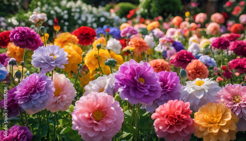 Wallpaper Mural Dahlia Dreamscape: A Serene Garden of Colorful Blooms Torontodigital.ca