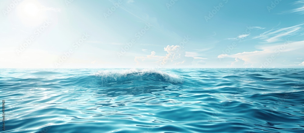 Fototapeta premium Serene view of calm ocean waves in a clear blue sea with a tranquil blue water background and ample copy space image
