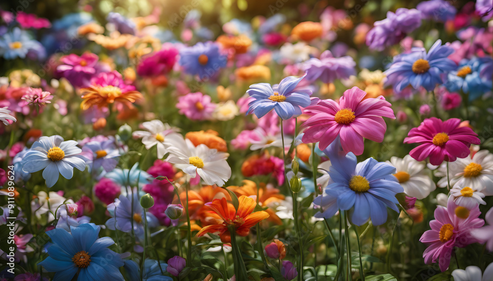 Fototapeta premium Dahlia Dreamscape: A Serene Garden of Colorful Blooms