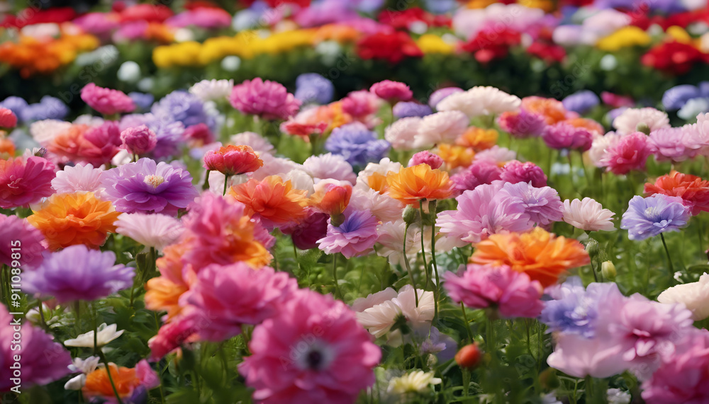 Fototapeta premium Dahlia Dreamscape: A Serene Garden of Colorful Blooms