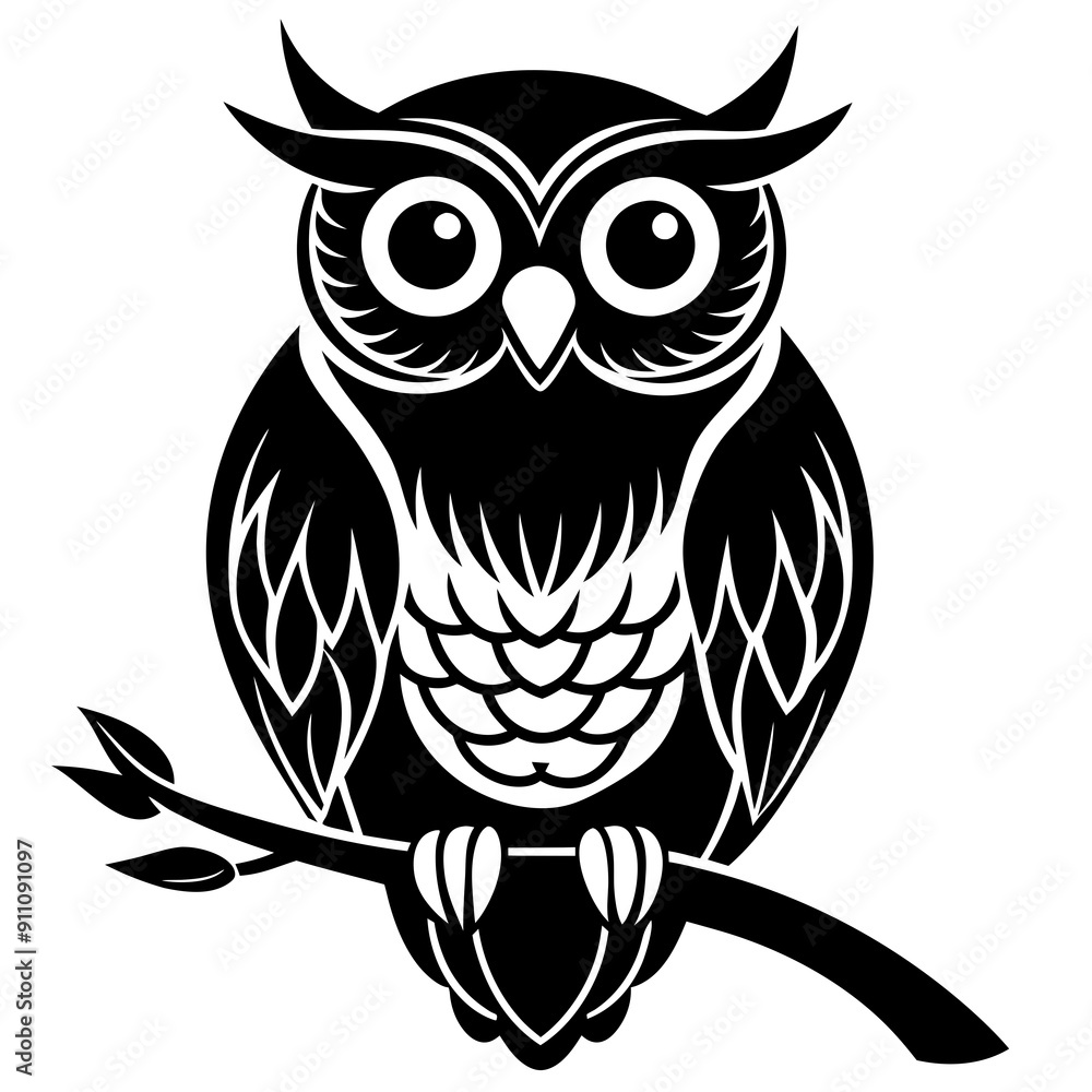 Fototapeta premium Minimalist Owl on a branch vector silhouette