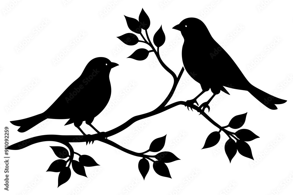 Birds on Branches vector Silhouette Birds on Branches vector Silhouette