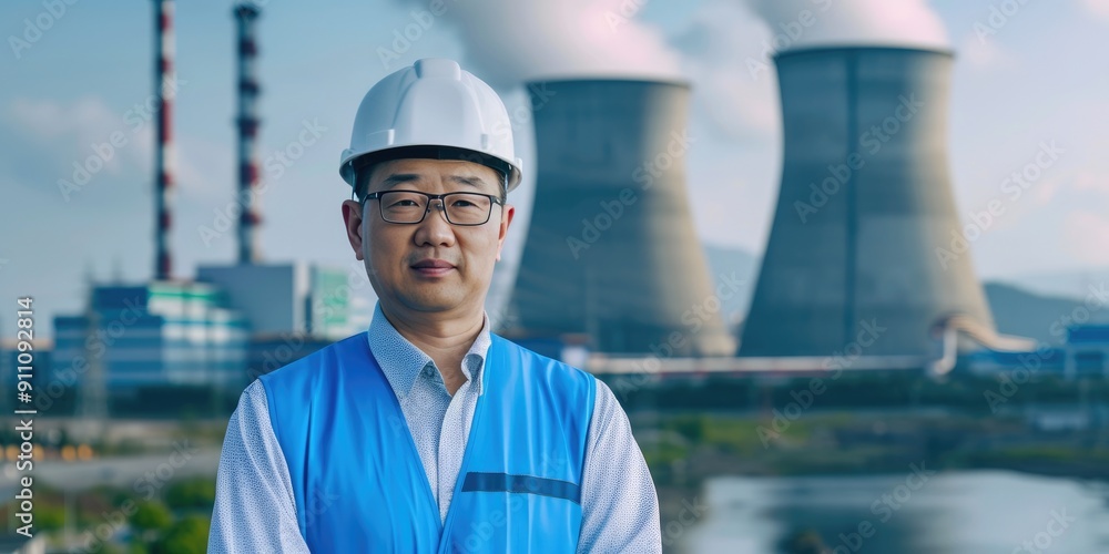 Engineering Professional in Front of Industrial Power Plant Engineering Professional in Front of Industrial Power Plant