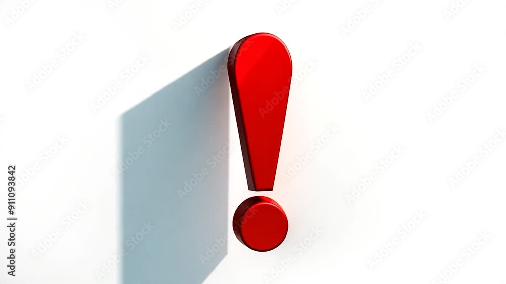 A striking red exclamation mark against a white surface creates a sense of urgency or excitement through its bold presence A striking red exclamation mark against a white surface creates a sense of urgency or excitement through its bold presence