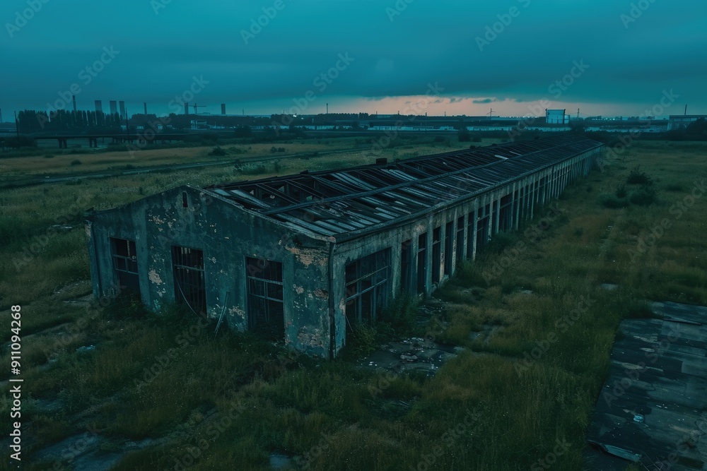 Obraz premium Eerie Abandoned Factory at Night