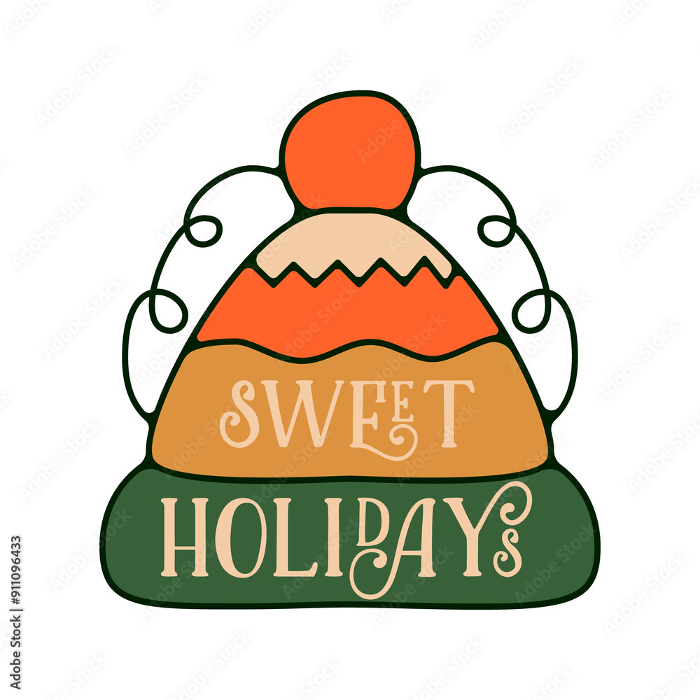Christmas Hat Label, Sticker, Stamp and Badge Design Elements in retro style. New Year holiday elements isolated on white background. illustration Christmas Hat Label, Sticker, Stamp and Badge Design Elements in retro style. New Year holiday elements isolated on white background. illustration