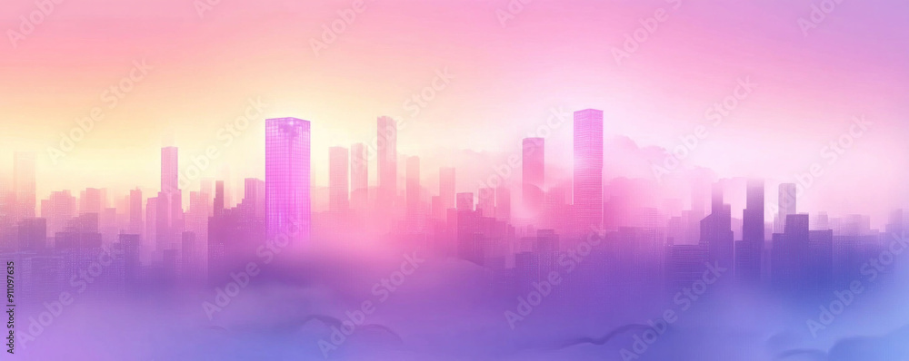 A city skyline with a pinkish hue and a hazy atmosphere. The city is lit up with neon lights, giving it a futuristic feel A city skyline with a pinkish hue and a hazy atmosphere. The city is lit up with neon lights, giving it a futuristic feel