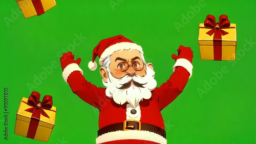 Santa Claus celebrating character with gift boxes