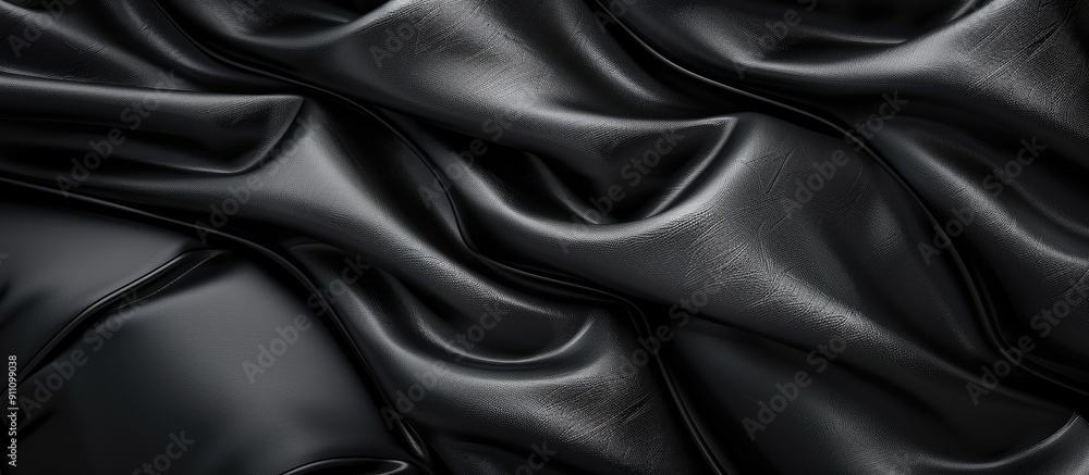 Fototapeta premium High end black leather with folded corrugated details for a cow skin textured copy space image