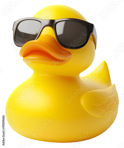 Yellow Rubber Duck Wearing Sun Glasses on Transparent Background