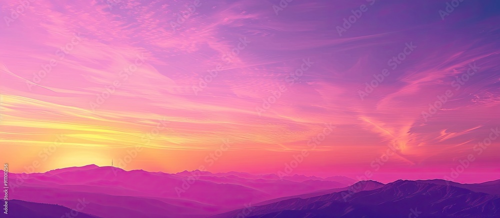 A stunning scenic view of a vibrant sunset sky over a beautiful landscape with copy space image available showcasing dramatic shades of violet pink and gold during dusk time A stunning scenic view of a vibrant sunset sky over a beautiful landscape with copy space image available showcasing dramatic shades of violet pink and gold during dusk time